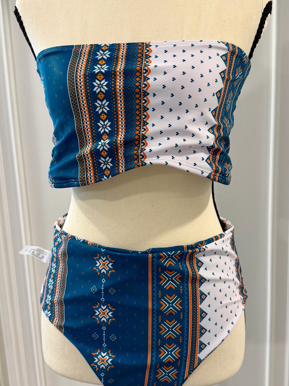 Women’s Blue & White Printed Bandeau Bikini Set